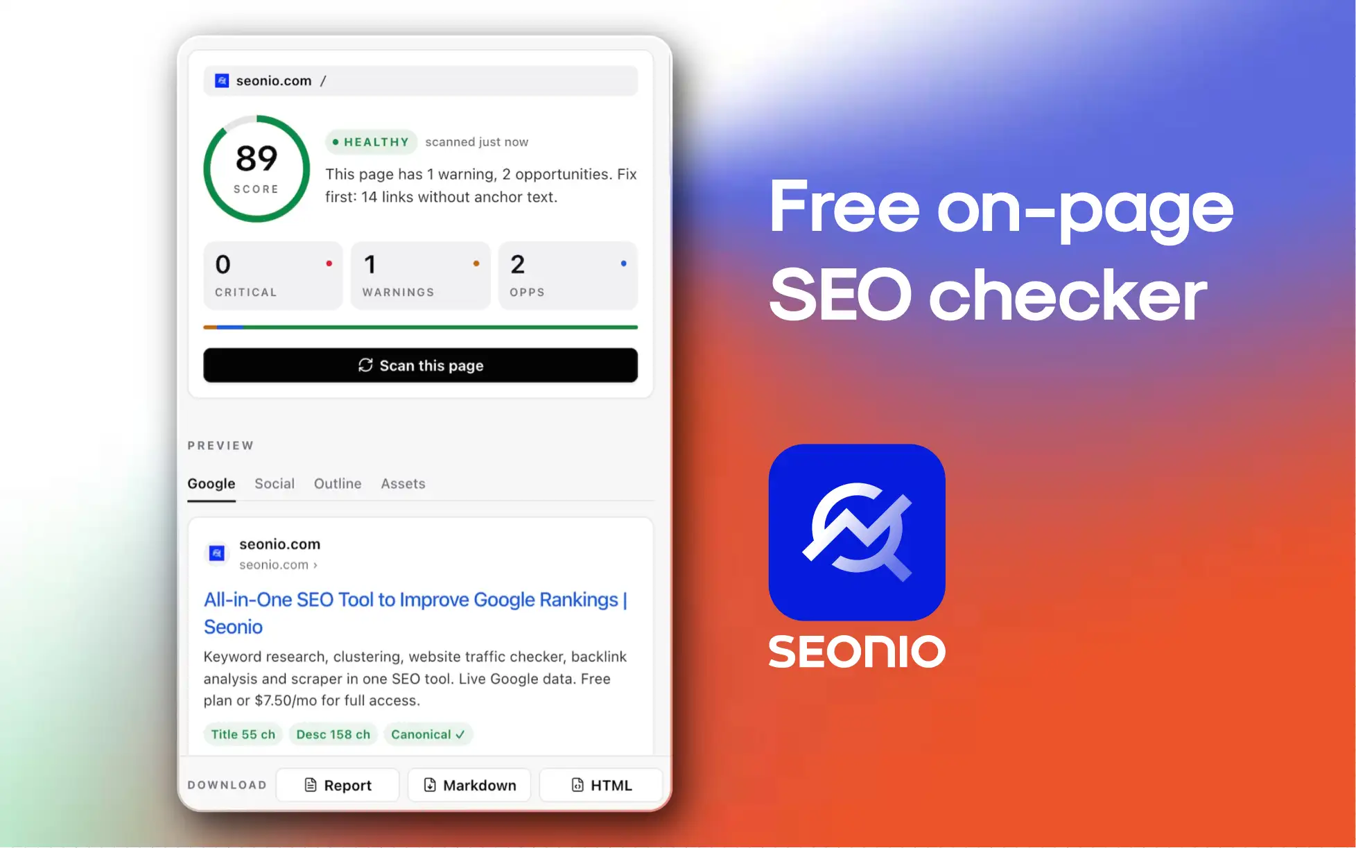 Screenshot Seonio Chrome Extension